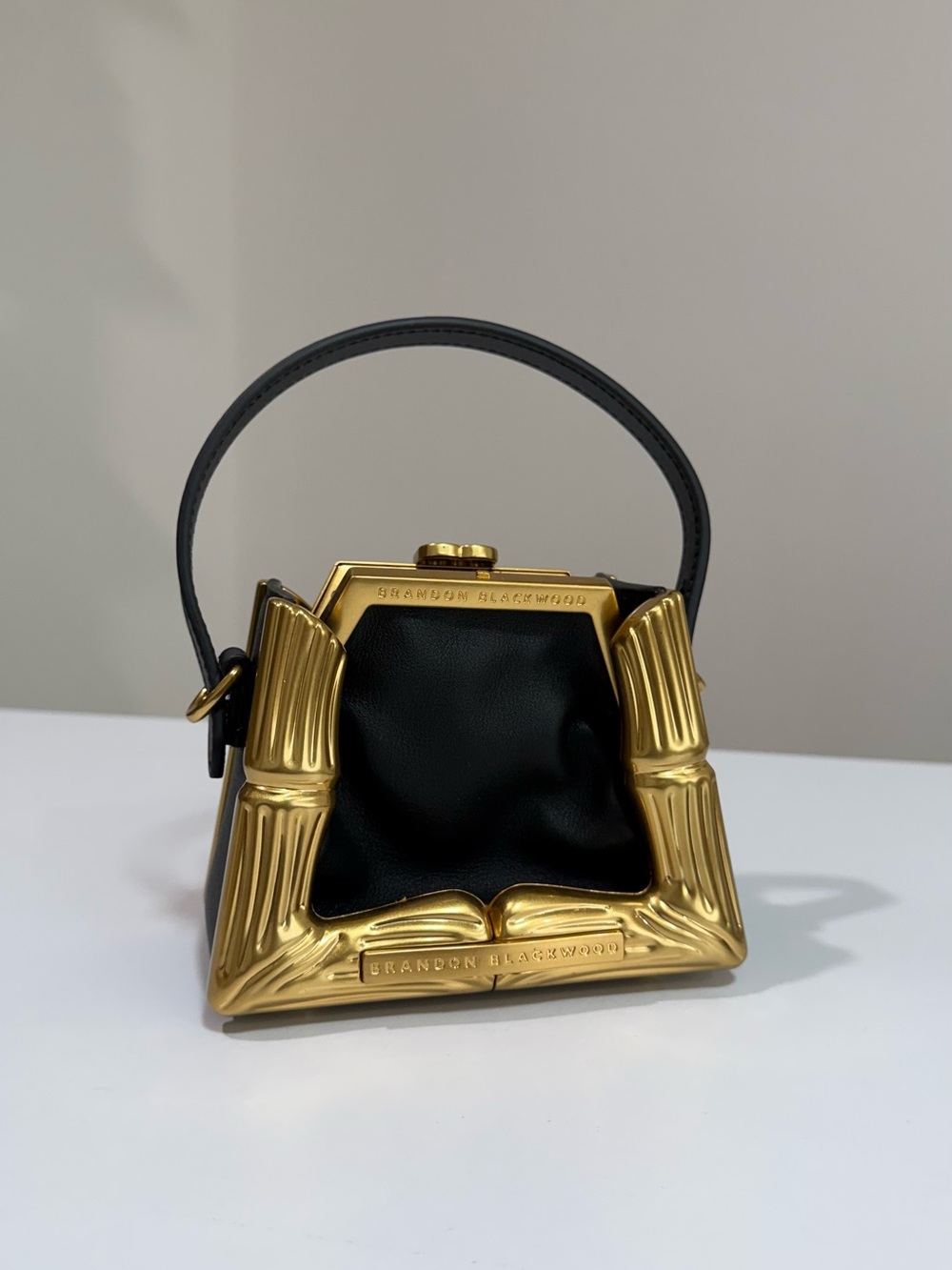 Brandon Blackwood Mini Black and Gold Top-Handle Bag | Bamboo
